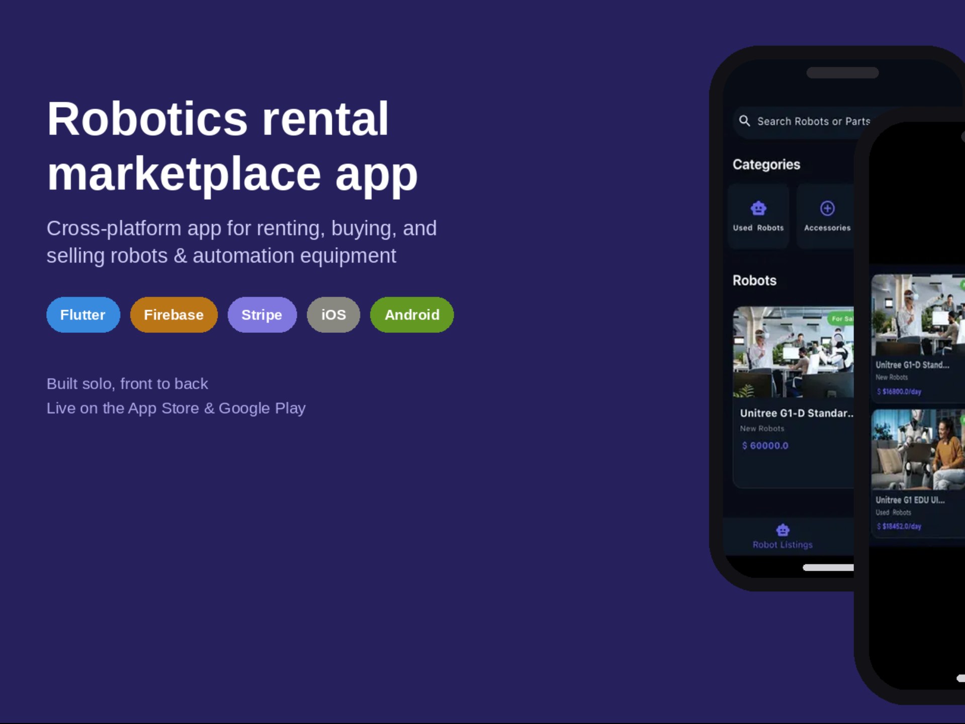 Robot Rentals | Flutter Marketplace for Robotics Rental & Sales